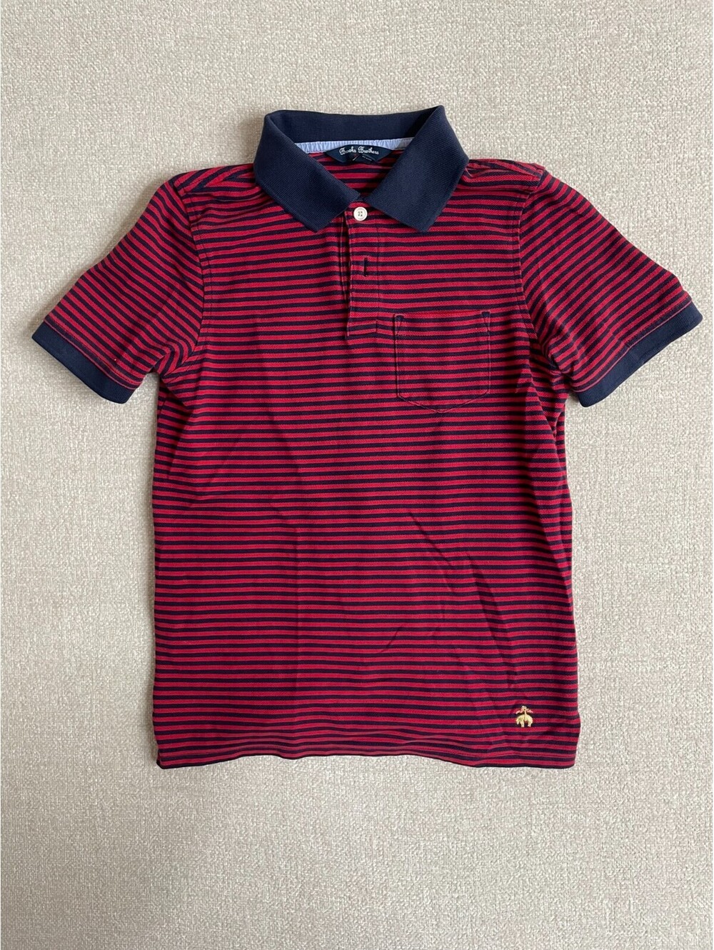 Brooks Brothers Fleece Boys Striped Short Sleeve Polo Shirt Medium Red Navy